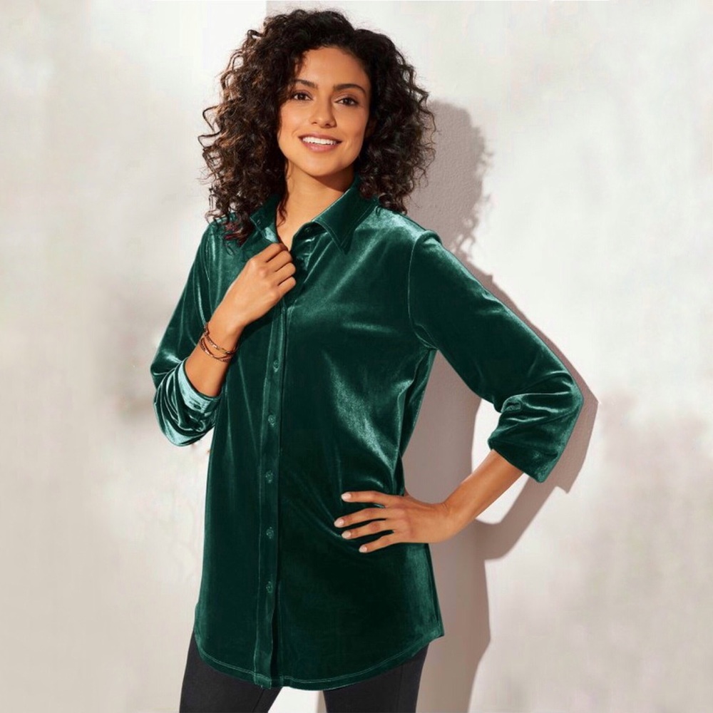 Soft Surroundings Boyfriend Velvet Button Shirt